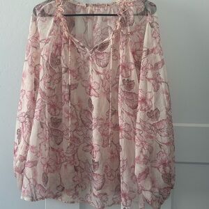 Floral Sheer Blouse with Pink Leaf Pattern